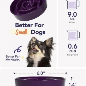 LE TAUCI Ceramic Slow Feeder Dog Bowls Small Breed, 0.6 Cups Dog Food Dish for Fast Eaters, Puzzle Bowl for Small Dogs and Cats,Purple view 4