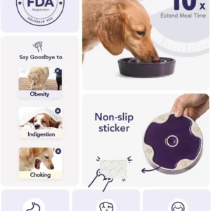 LE TAUCI Ceramic Slow Feeder Dog Bowls Small Breed, 0.6 Cups Dog Food Dish for Fast Eaters, Puzzle Bowl for Small Dogs and Cats,Purple view 6