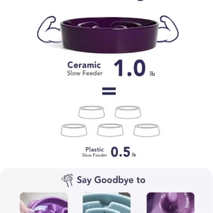 LE TAUCI Ceramic Slow Feeder Dog Bowls Small Breed, 0.6 Cups Dog Food Dish for Fast Eaters, Puzzle Bowl for Small Dogs and Cats,Purple view 7