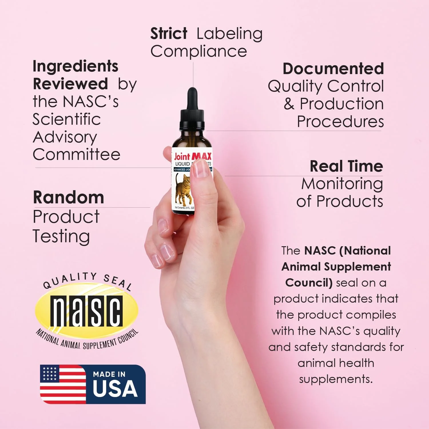 Liquid for Cats – Joint & Mobility Support Supplement with Glucosamine, MSM, Chondroitin, Omega-3 – Helps Ease Stiffness & Discomfort – 2 fl oz – Made in USA – NASC Certified