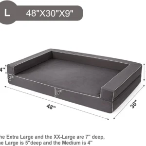 Memory Foam Dog Bed Large 48"x30"x9" 360-Degree Waterproof | For Senior Dogs, For Mobility Issues, Couch-Bolster Style, U shaped YKK Zipper, TPU Liners for All Foams view 2