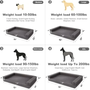 Memory Foam Dog Bed Large 48"x30"x9" 360-Degree Waterproof | For Senior Dogs, For Mobility Issues, Couch-Bolster Style, U shaped YKK Zipper, TPU Liners for All Foams
