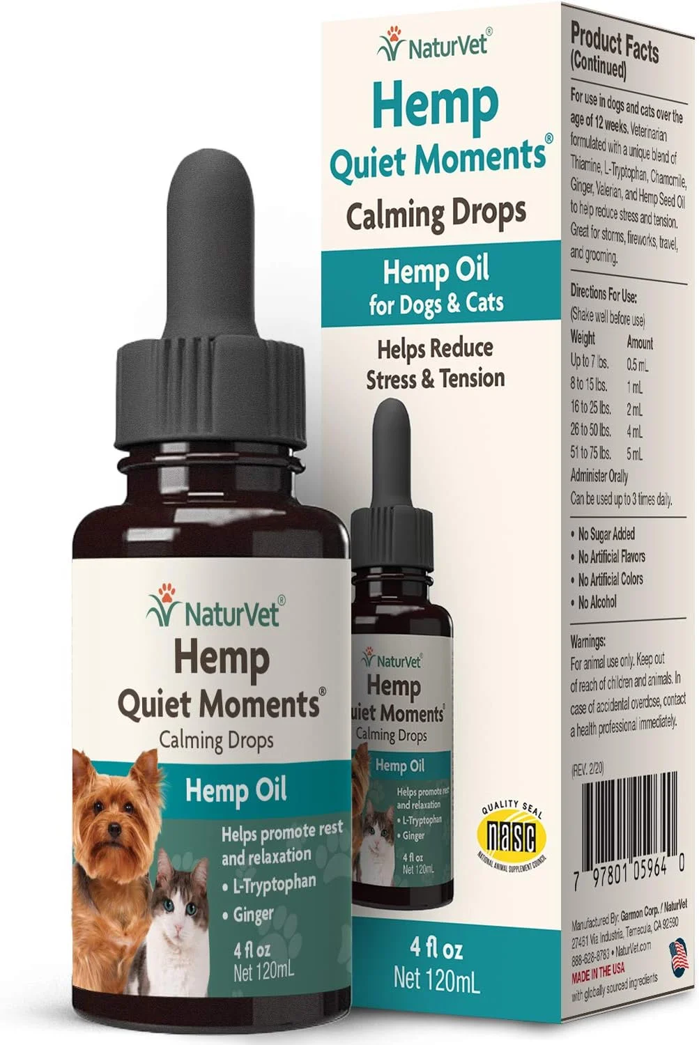 NaturVet Hemp Quiet Moments Calming Drops for anxious pets