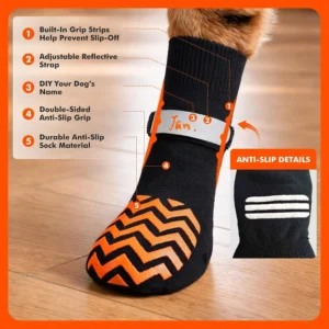Non-Slip Dog Socks, Double-Sided Silicone Grip Dots for Hardwood Floors, Adjustable Strap with DIY Pet Name Area, Breathable Washable Paw Protection for Senior Dogs, 4-Pack view 2