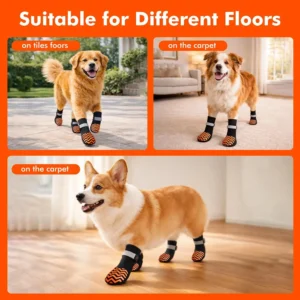 Non-Slip Dog Socks, Double-Sided Silicone Grip Dots for Hardwood Floors, Adjustable Strap with DIY Pet Name Area, Breathable Washable Paw Protection for Senior Dogs, 4-Pack view 3