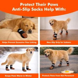 Non-Slip Dog Socks, Double-Sided Silicone Grip Dots for Hardwood Floors, Adjustable Strap with DIY Pet Name Area, Breathable Washable Paw Protection for Senior Dogs, 4-Pack view 6