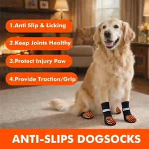 Non-Slip Dog Socks, Double-Sided Silicone Grip Dots for Hardwood Floors, Adjustable Strap with DIY Pet Name Area, Breathable Washable Paw Protection for Senior Dogs, 4-Pack view 7