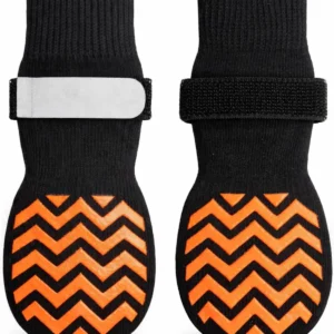 Non-Slip Dog Socks, Double-Sided Silicone Grip Dots for Hardwood Floors, Adjustable Strap with DIY Pet Name Area, Breathable Washable Paw Protection for Senior Dogs, 4-Pack
