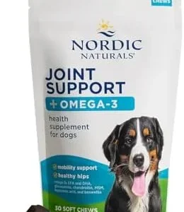 Nordic Naturals Pet Joint Support + Omega 3 Soft Chews for Dogs, Pork Bone Broth Flavored - Promotes Mobility, Hip and Joint Support with Omega-3 Fish Oil, MSM, EPA & DHA - 30 Non-GMO Chews