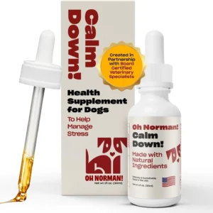 Oh Norman! Calm Down Dog Calming Aid, Chamomile & Melatonin, 1 fl oz | Liquid supplement with Chamomile, L-Theanine, Valerian, Passion Flower & Melatonin ease anxiety. Vet reviewed. view 1