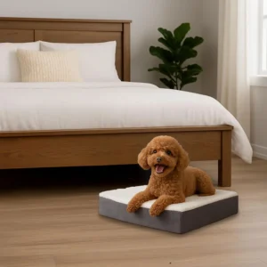 Orthopedic Dog Bed - 2-Layer Memory Foam Crate Mat with Machine Washable Sherpa Cover - 20x15 Pet Bed for Small Dogs Up to 20lbs by PETMAKER (Gray)