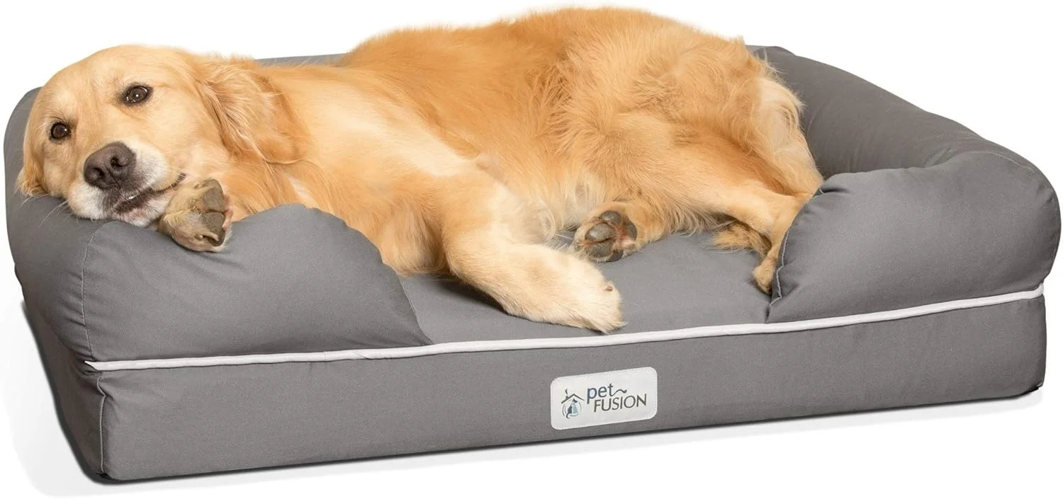 Golden retriever resting on a plush PetFusion dog bed