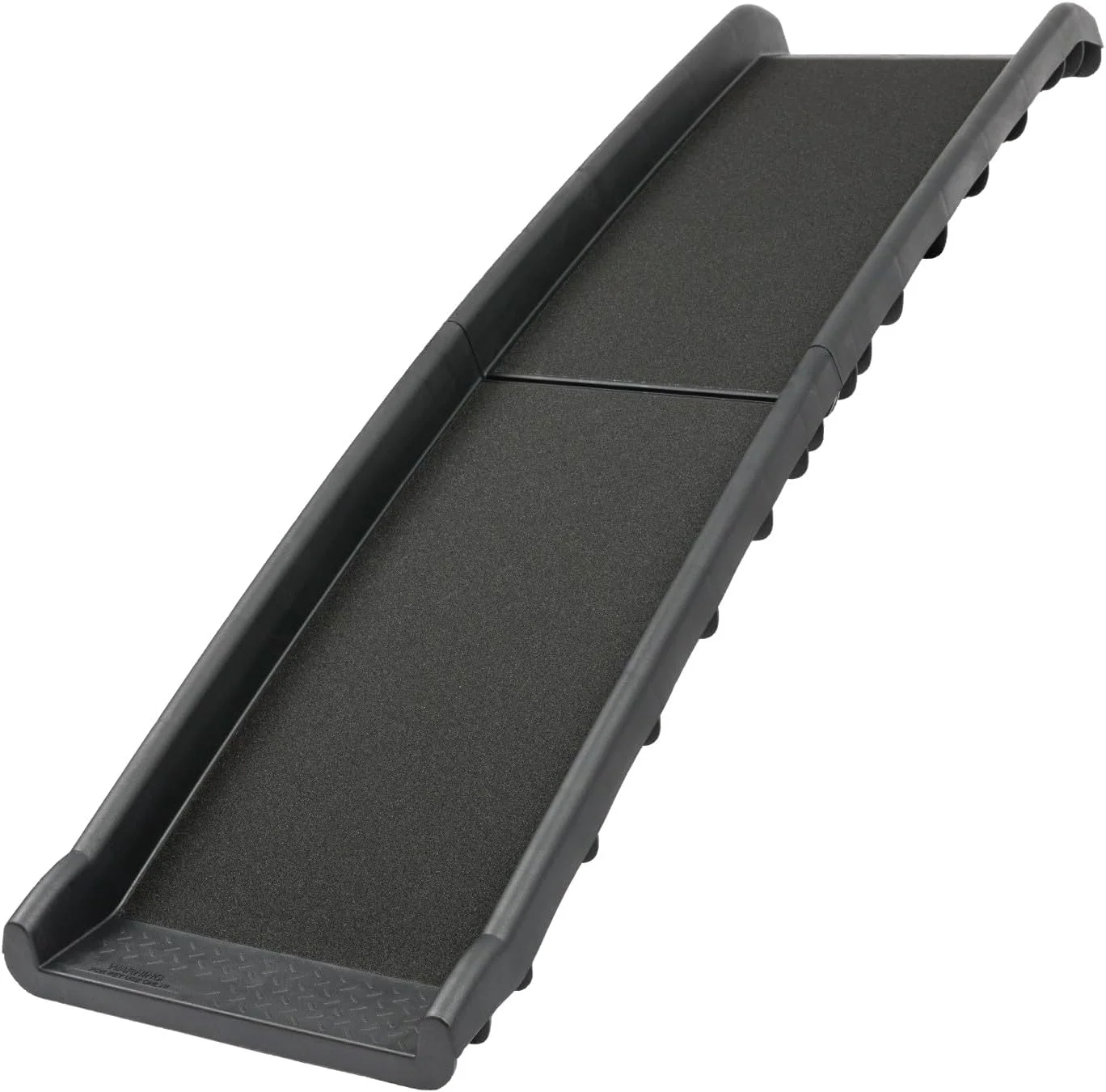 Senior dog using a folding pet ramp to enter an SUV