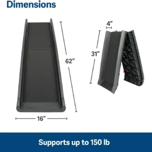 PetSafe Happy Ride Folding Pet Ramp for Cars, Trucks, & SUVs- 62 Inch Portable for Large Dogs with Siderails, Non-Slip- Weighs Only 10 lb, Supports up to 150 lb, Easy Storage, Folds in Half view 2