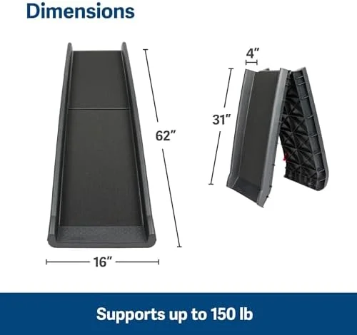 PetSafe Happy Ride Folding Pet Ramp for Cars, Trucks, & SUVs- 62 Inch Portable for Large Dogs with Siderails, Non-Slip- Weighs Only 10 lb, Supports up to 150 lb, Easy Storage, Folds in Half