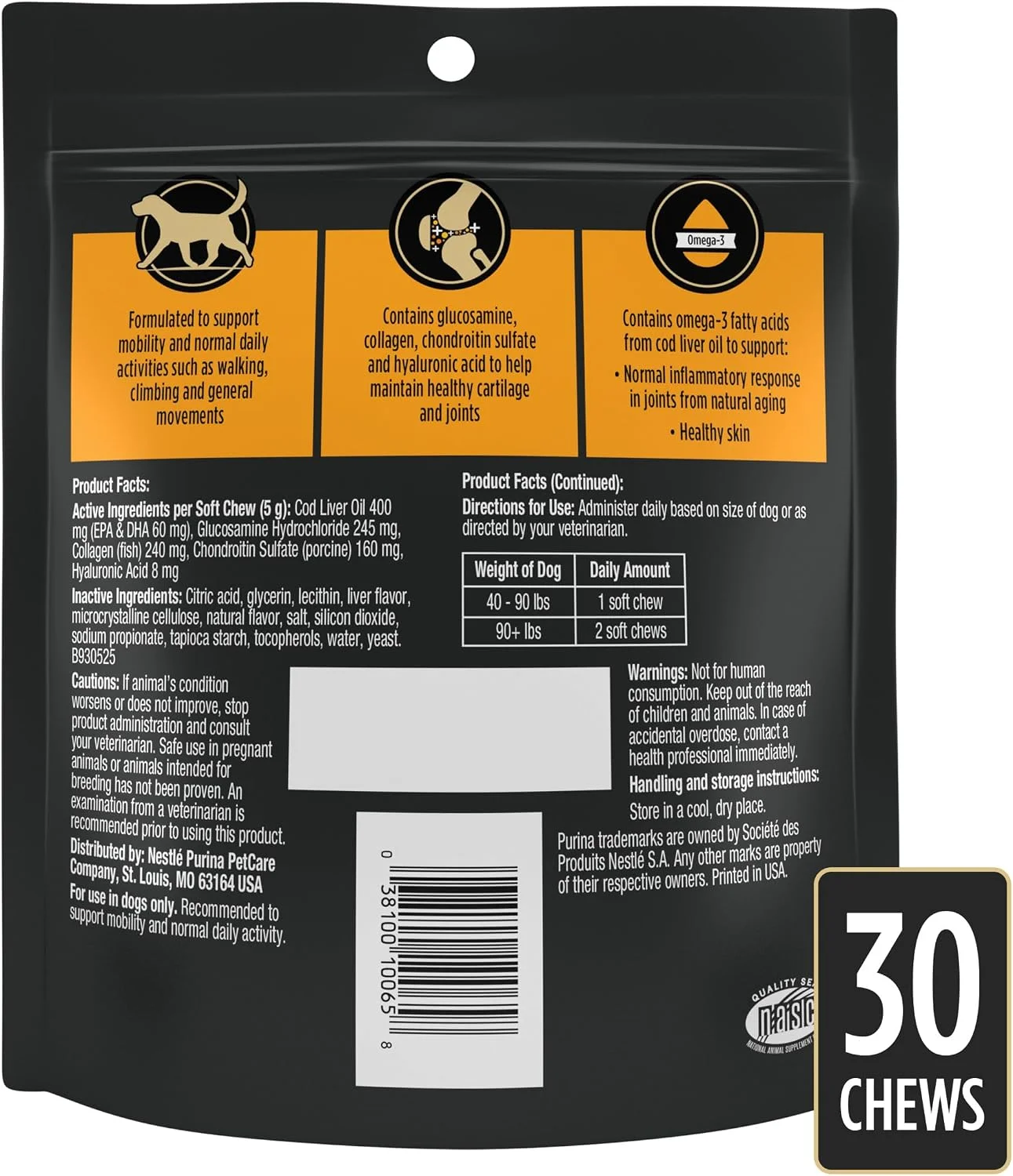 Pro Plan Veterinary Diets Joint Care Mobility Large Breed Dog Joint Supplement with Glucosamine, Chondroitin, Collagen and Hyaluronic Acid