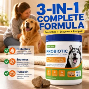 Probiotics for Dogs – Probiotic Chews with 4.8 Billion CFU, Digestive Enzymes & Pumpkin | Dog Gut Health Supplement for Diarrhea, Gas & Sensitive Stomach | Soft Chews for Senior Dogs view 2