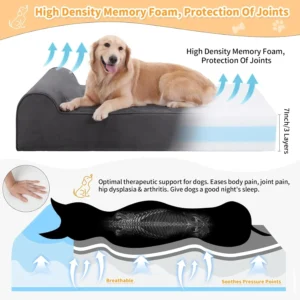 Rainmr Orthopedic Dog Beds for Large Dogs, 7" Memory Foam Dog Beds with Waterproof Liner, Durable Microsuede Cover, Removable and Washable, Nonskid Bottom, 48"x30"x7" L Grey view 2