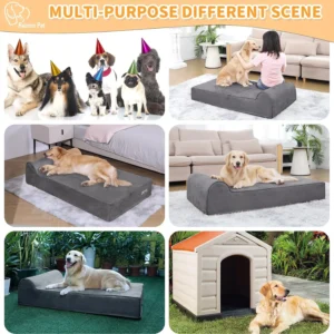 Rainmr Orthopedic Dog Beds for Large Dogs, 7" Memory Foam Dog Beds with Waterproof Liner, Durable Microsuede Cover, Removable and Washable, Nonskid Bottom, 48"x30"x7" L Grey view 7