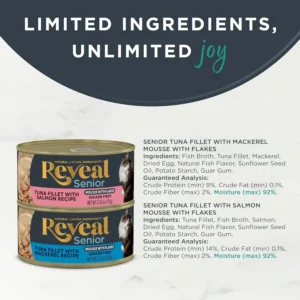 Reveal Tuna Senior Wet Cat Food Flakes in Mousse 8-Pack Protein, Limited Ingredient, Grain Free, Senior Cat Food, No Fillers, No Artificial Additives, No By-Products (8 x 2.47 oz Cans) view 3