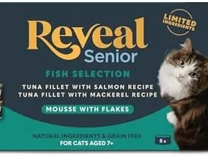 Reveal Tuna Senior Wet Cat Food Flakes in Mousse 8-Pack Protein, Limited Ingredient, Grain Free, Senior Cat Food, No Fillers, No Artificial Additives, No By-Products (8 x 2.47 oz Cans)