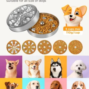 Slow Feeder Dog Bowls – Stainless Steel Non-Slip Metal Bowl for Slow Feeding, 5 Cups Large Capacity, Double-Sided Design for Dry, Wet, or Raw Food, Ideal for Small, Medium, Large Dogs view 6