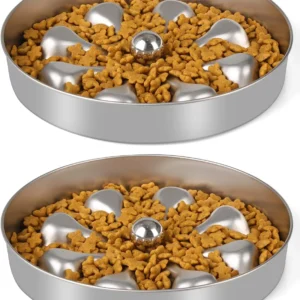 Slow Feeder Dog Bowls – Stainless Steel Non-Slip Metal Bowl for Slow Feeding, 5 Cups Large Capacity, Double-Sided Design for Dry, Wet, or Raw Food, Ideal for Small, Medium, Large Dogs
