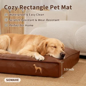 SOMAHE Waterproof Leather Orthopedic Dog Bed, Brown, Large 35.4x27.6x4in | Wipe-Clean Surface: pet hair, drool, wet paws, and spills wipe away fast; 4-inch support for medium-large dogs. view 2