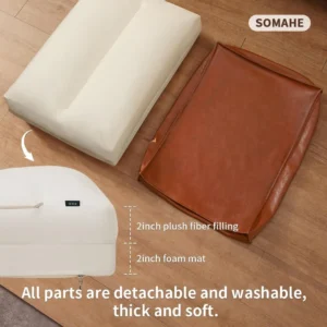 SOMAHE Waterproof Leather Orthopedic Dog Bed, Brown, Large 35.4x27.6x4in | Wipe-Clean Surface: pet hair, drool, wet paws, and spills wipe away fast; 4-inch support for medium-large dogs. view 6