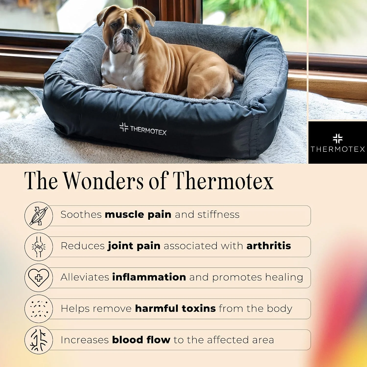 Diagram showing far infrared heat penetrating deep into pet muscles