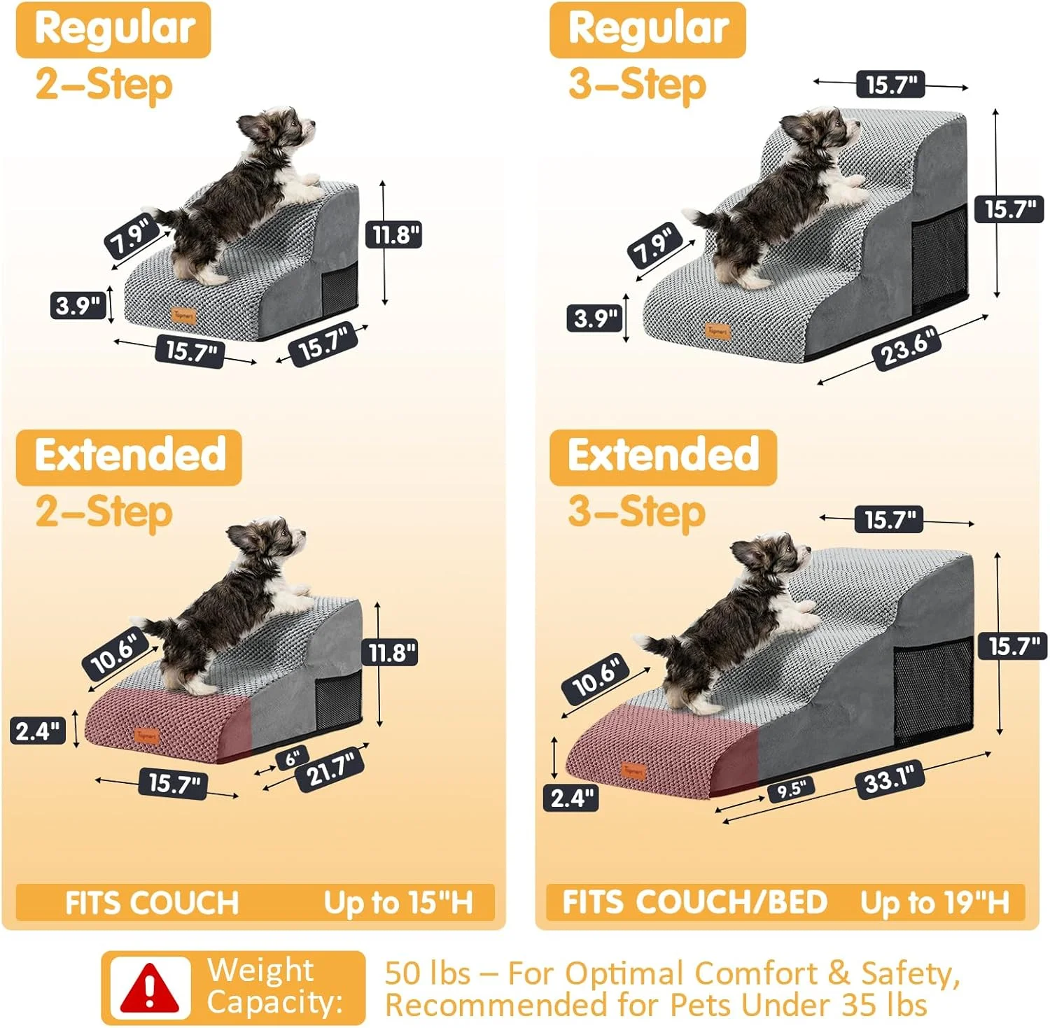 Wide pet stair treads for stability