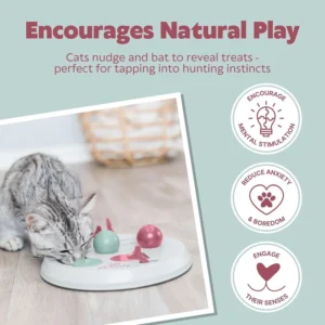 Trixie Cat Activity Flip Board – 4-Module Treat Puzzle Enrichment Toy for Mental Stimulation & Slow Feeding – Interactive Cat Toy for Indoor Cats – Berry/Gray, 9 x 9 x 2.5 in view 2