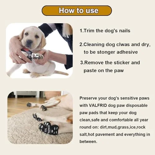 VALFRID Paw Protector Anti Slip Paws for Dogs,Dog Grippers for Senior Dogs,Paw Pads for Hot Pavement, Durable Traction Pads for Hardwood Floors XXL Black 60 Pieces