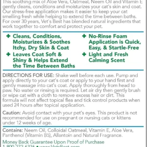 Vet's Best Waterless Cat Bath, No Rinse Waterless Dry Shampoo for Cats, Veterinarian Formulated Cat Shampoo, Kitten Shampoo, 4 oz view 3