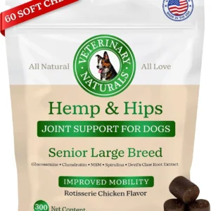 Veterinary Naturals Hemp & Hips Joint Supplement for Dogs/Supports Relief from Hip and Joint Pain in Large, Aging Dogs (Senior Large Breed, Chicken) view 1