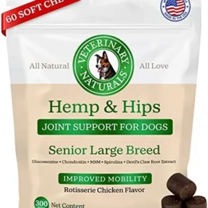 Veterinary Naturals Hemp & Hips Joint Supplement for Dogs/Supports Relief from Hip and Joint Pain in Large, Aging Dogs (Senior Large Breed, Chicken)