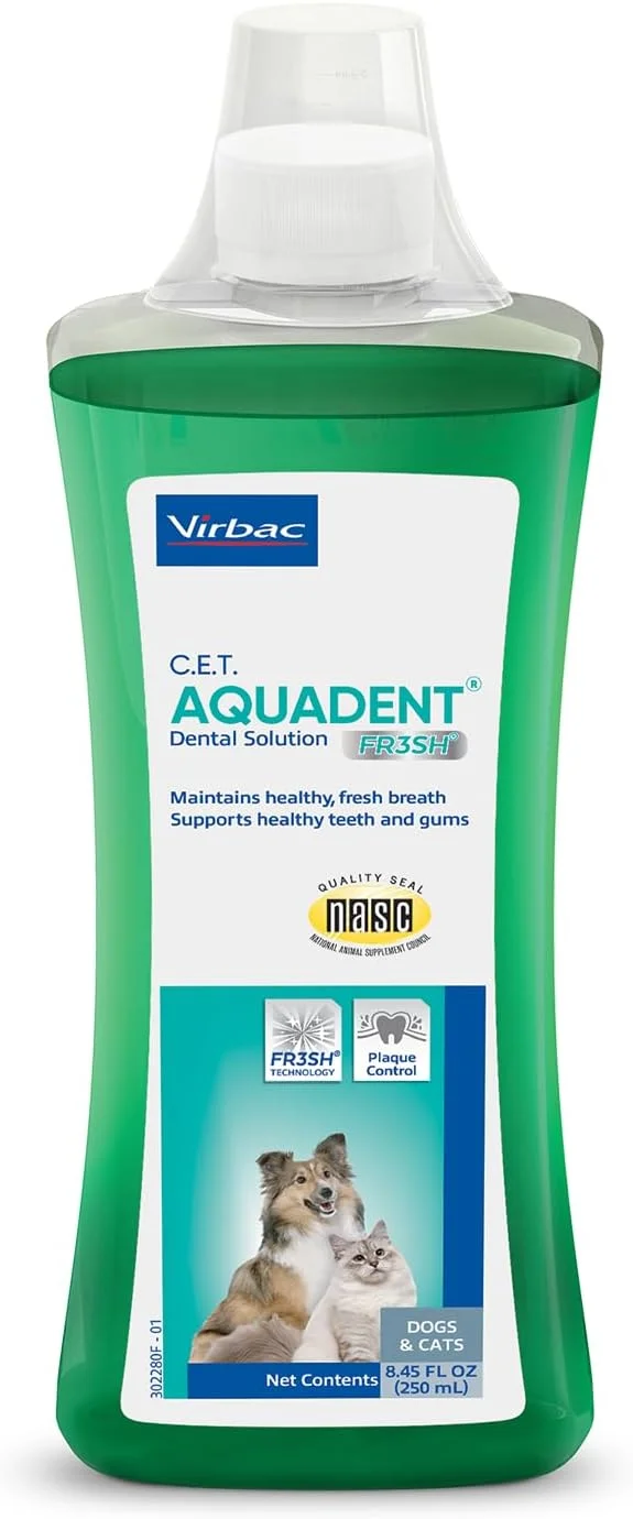 Virbac C.E.T. AQUADENT® FR3SH® Dental Solution for Dogs & Cats - Supports Dental Health & Fresher Breath - VOHC Approved for Dogs (500 ml)