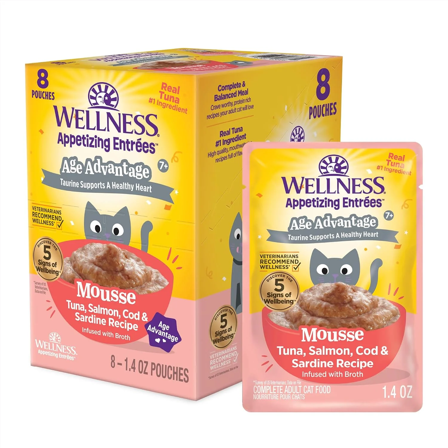 Senior cat enjoying Wellness Age Advantage Mousse
