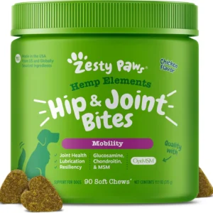 Zesty Paws Mobility Bites Joint Supplement for Dogs - Soft Chews with Glucosamine for Dogs, Chondroitin, & MSM + Vitamins C and E - Hemp - Chicken - 90ct view 1