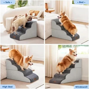 ZOMISIA Dog Stairs Ramp for High Beds Up to 25" - 5 Step Pet Stairs for Small to Large Dogs, 35D Foam Dog Steps for Couch with Non-Slip Bottom Grey view 3