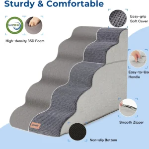 ZOMISIA Dog Stairs Ramp for High Beds Up to 25" - 5 Step Pet Stairs for Small to Large Dogs, 35D Foam Dog Steps for Couch with Non-Slip Bottom Grey view 4